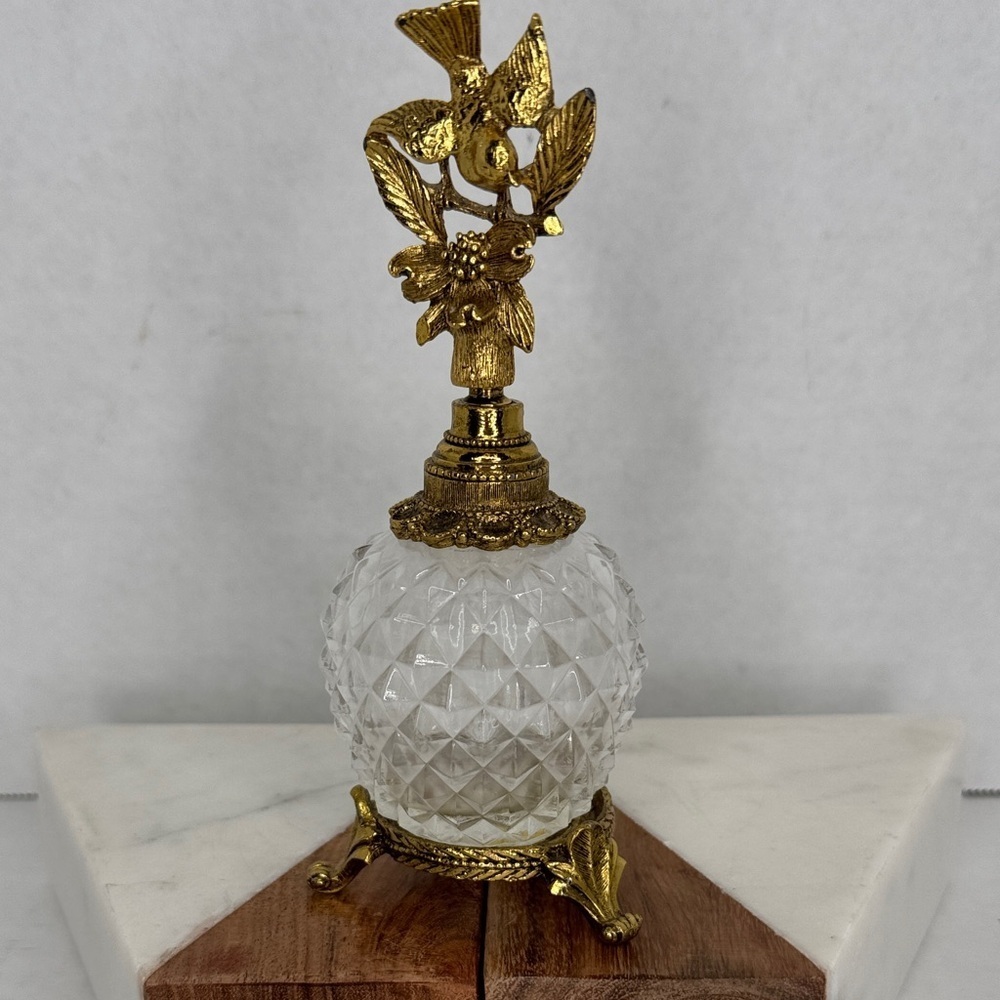 Vintage Matson Gold Ormolu Hummingbird Perfume Bottle w/ Dauber - Picture 2 of 9